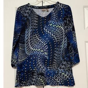 Chico's Easy Wear Blue Abstract Print Pullover Top/Blouse, Size 1